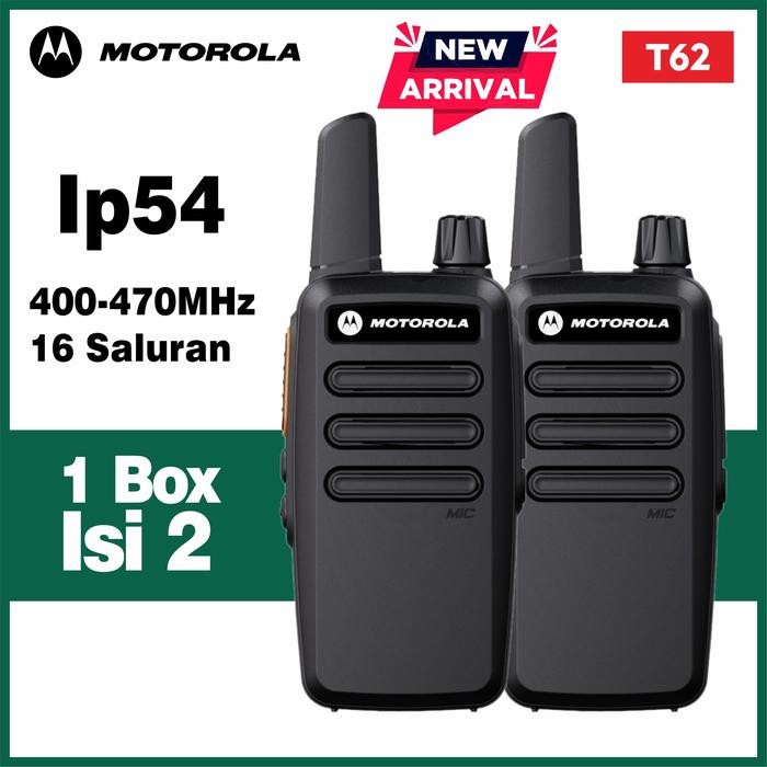 HT Terbaru 2025 [2 Unit] Walkie Motorola Handy Talky T 62 400-470MHz 16 Saluran