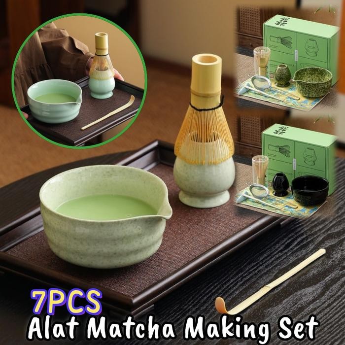 

Vixplorn 7in1 Alat Matcha Making Set Bambu Pengaduk Bubuk Matcha Pengaduk Matcha Matcha Bowl Keramik