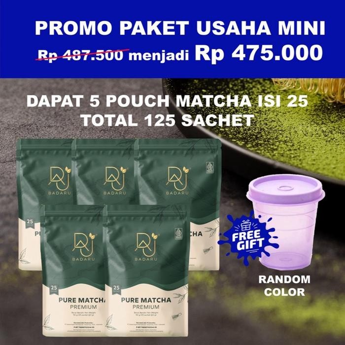 

Paket Usaha Mini 5pouch Matcha badaru 25sachet Free shaker mini PURE MATCHA PREMIUM