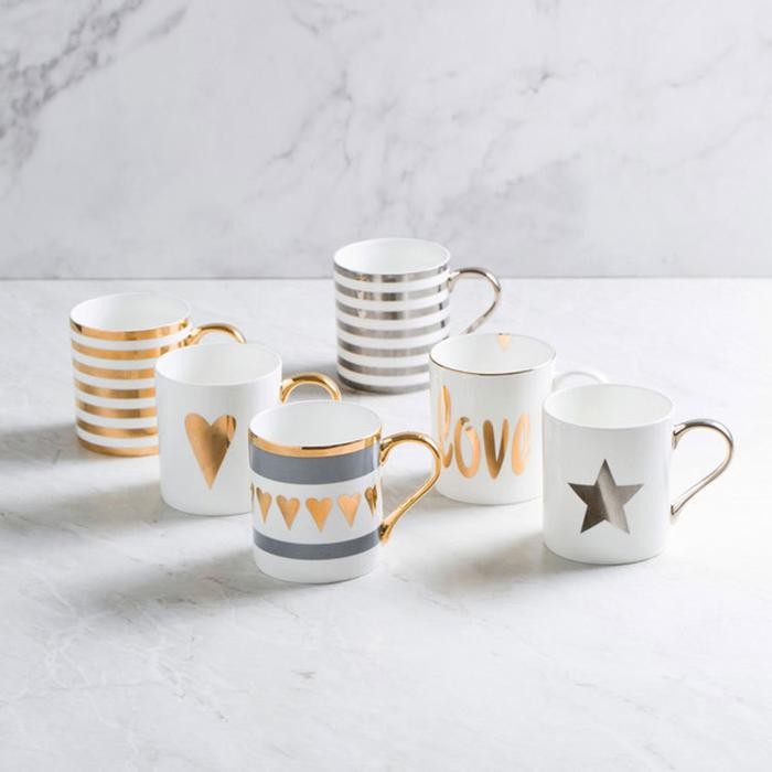 Cangkir Keramik Mewah Motif Hati Gold / Cangkir Love / Cangkir Kopi