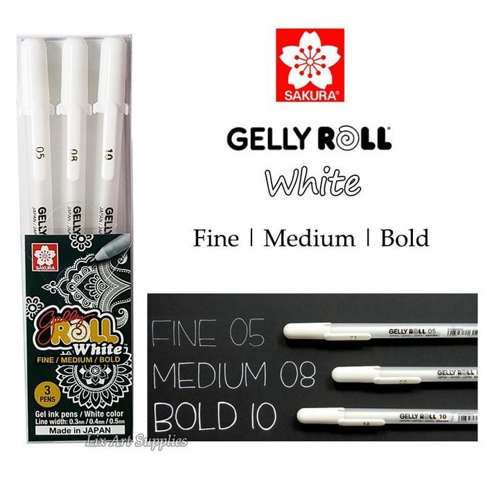 

New Sakura Gelly Roll Ink Pen White Set 3 (White Pen)
