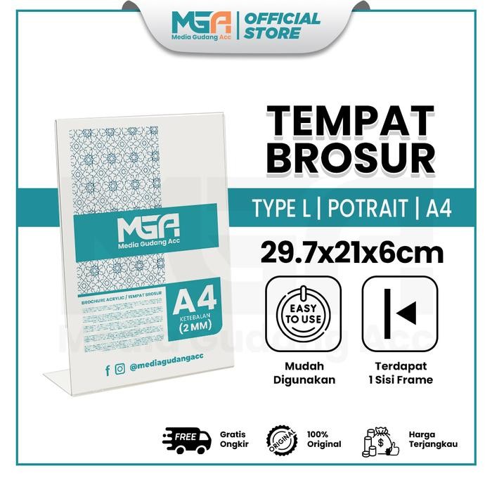 

New Tempat Brosur A4 Potrait Tipe L Akrilik 2mm - Tent Holder / Tent Card Stand Display - Desk