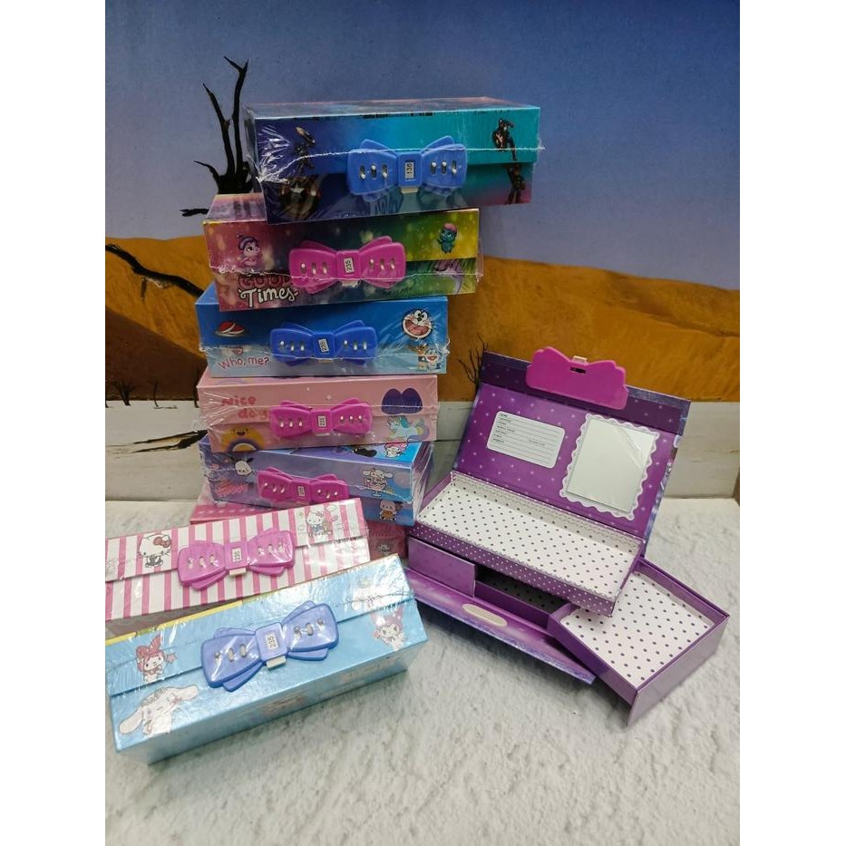 

New kotak pensil KODE 3 TINGKAT metalik 3dimensi/pencil case password/kotak