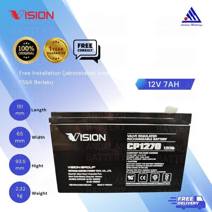 Baterai UPS Aki Kering VISION 12V7Ah/VRLA CP1270 / AKI UPS 12V 7Ah