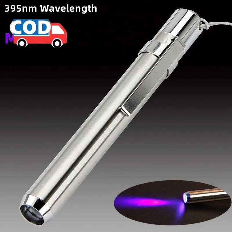 Senter UV Mini Pulpen Pengecek Uang Palsu LED Ultraviolet 395nm Praktis Portable Baterai AAA Alumini