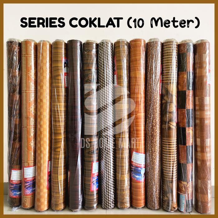 KOLEKSI COKELAT (ROLL 10 METER): Karpet Lantai Plastik Vinyl Alas Meja Pengganti Keramik Daimaru