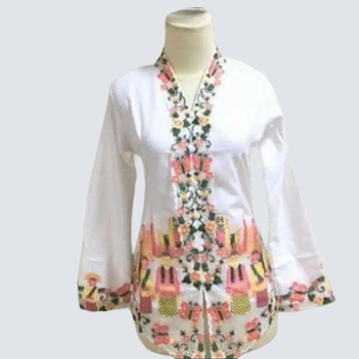 Atasan Kebaya Encim Betawi Bahan Katun City Kebaya Warna Putih