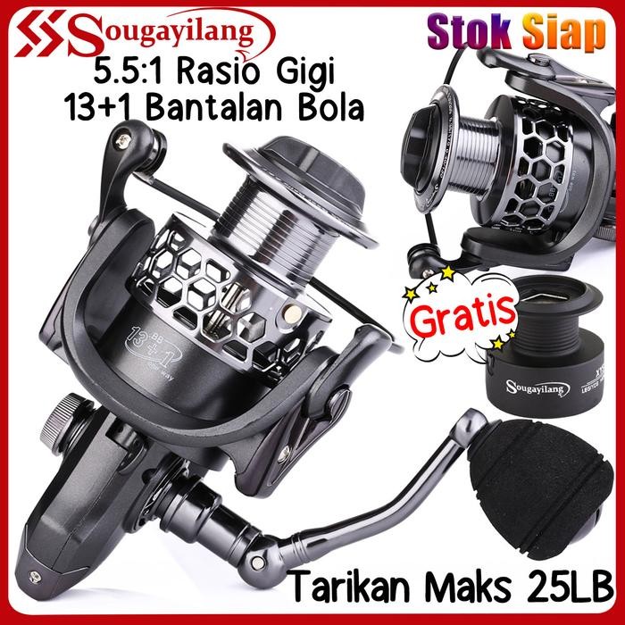Sougayilang [Cod] Gulungan Pancing 1000-5000 Tarikan Maks 25Lb Joran Pancing Putar Aluminium Ultra