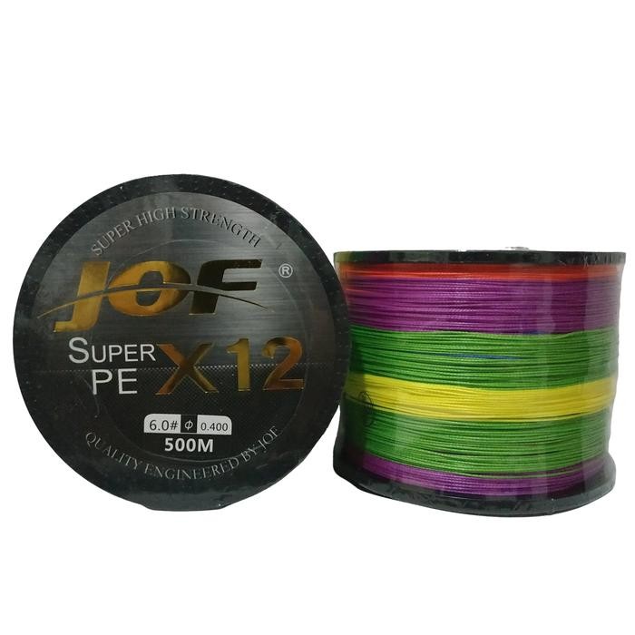 Senar Pancing Jof Pe X12 500 Meter Multicolor 12 Serat Anti-Bite - Bahan Pe X12 Ukuran 1.0-6.0 -