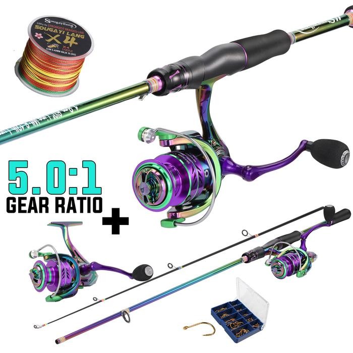 Promo Set Pancing Spinning Komplit Siap Otw, Reel Spinning + Joran 1,8M + Tali Pe + Softfrog/Mata