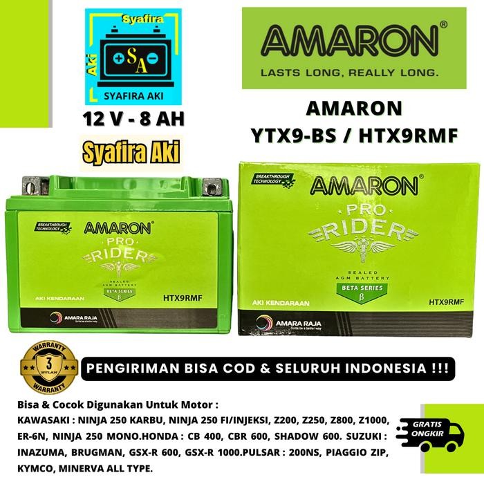 Aki Motor Kawasaki Ninja 250 Fi Etz9R/Ytx9A-Bs Amaron Aki Kering 8Ah