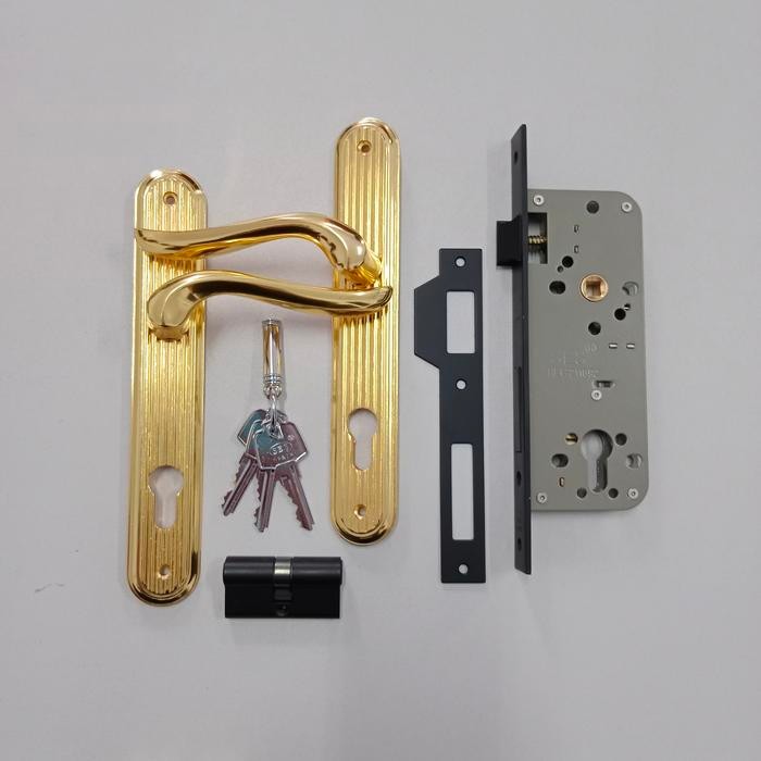 TERBARU HANDLE PINTU SES 208 GOLD + BODY KUNCI SES 2030-40MM BM KOMPLIT TERMURAH