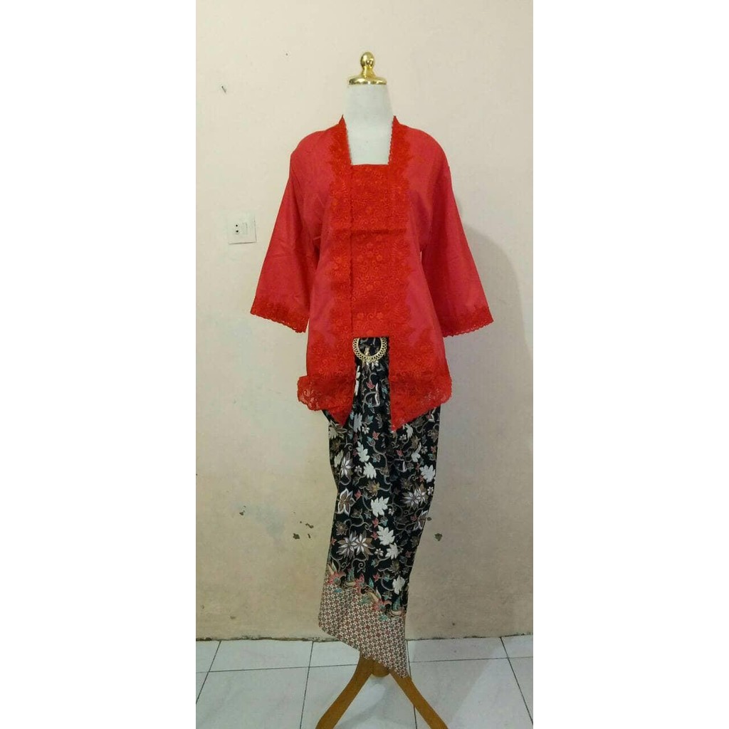 Kebaya Modern Kutubaru Bordir Lengan Panjang 7/8 Jumbo XXL Merah
