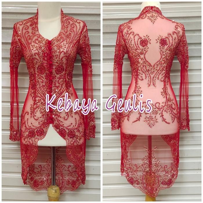 atasan kebaya pesta kebaya payet merah cabe +longtorso