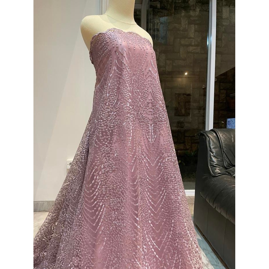 Kain Brukat Tile Bordir Elie Saab Premium Warna Ungu Muda Lilac