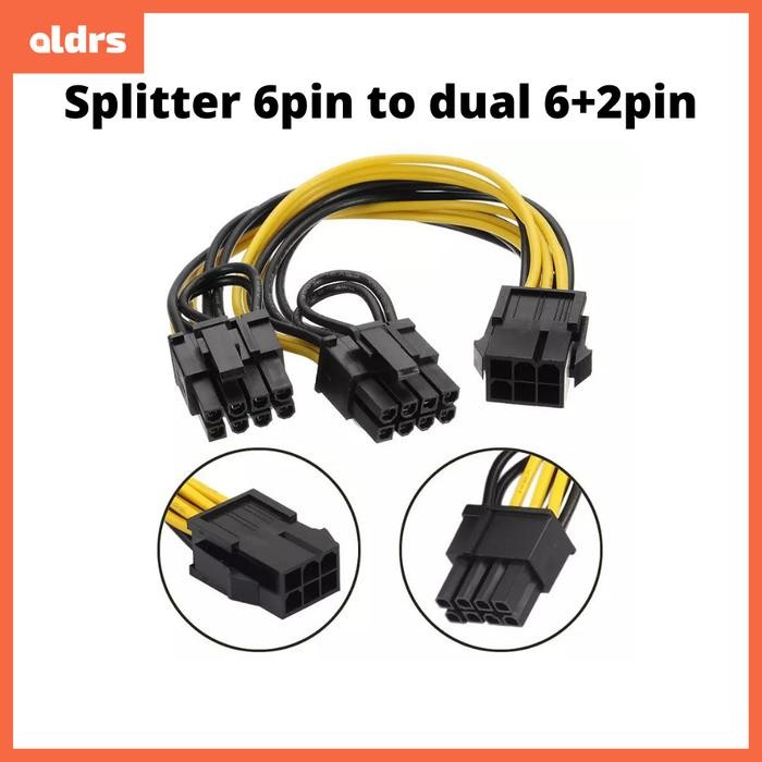 NEW' KABEL POWER SPLITTER PCIE 6 PIN FEMALE TO DUAL 8 PIN (6+2) MALE VGA