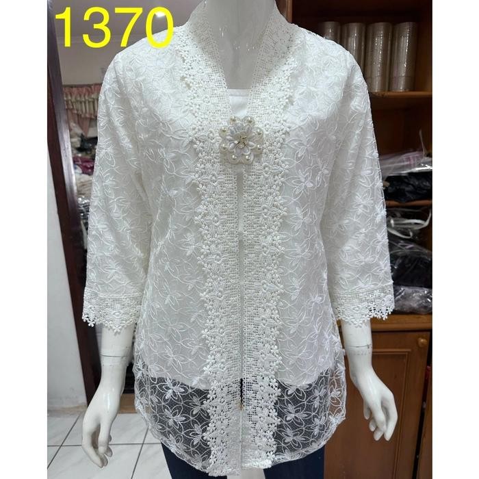 JUMBO ATASAN KEBAYA PESTA ALEXUEZ LINEN MIX BROKAT BORDIR PUTIH TULANG SIZE 4L DAN 5L LD 120