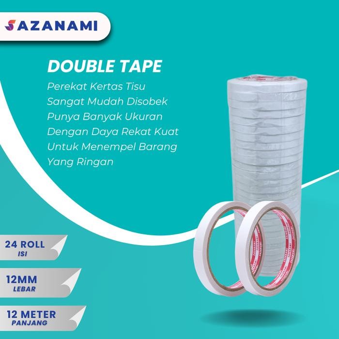 

ID DOUBLE TAPE 12MM X 12 METER DOUBLETAPE KERTAS PUTIH SAZANAMI ISI 24ROL