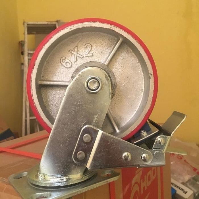 PJ RODA TROLLEY TROLI 6 INCH BESI LAPIS PU 2 MATI 2 HIDUP+REM HEAVY DUTY