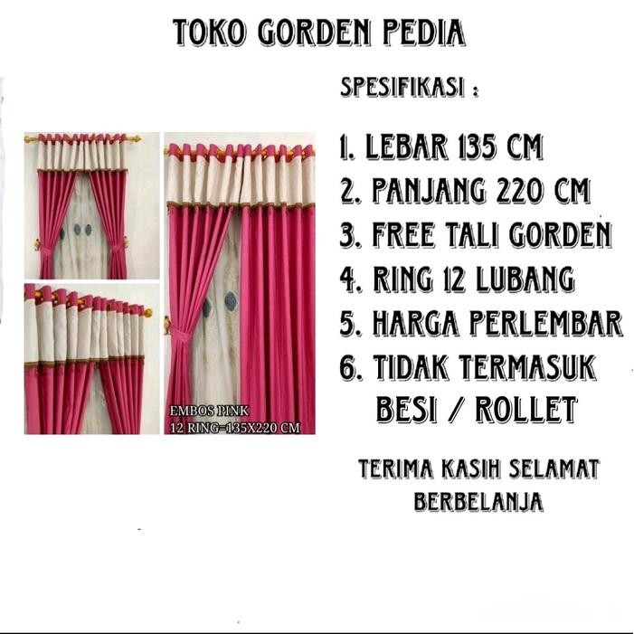 Gorden smokring renda poni polos embos ring 12 gold desain mewah gorden tirai poni 135 x 220 cm Free
