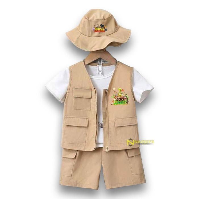 (Allthebest) Snowiid NC - Setelan Rompi Safari anak sablon Zoo Bonus Topi Jungle Adventure untuk