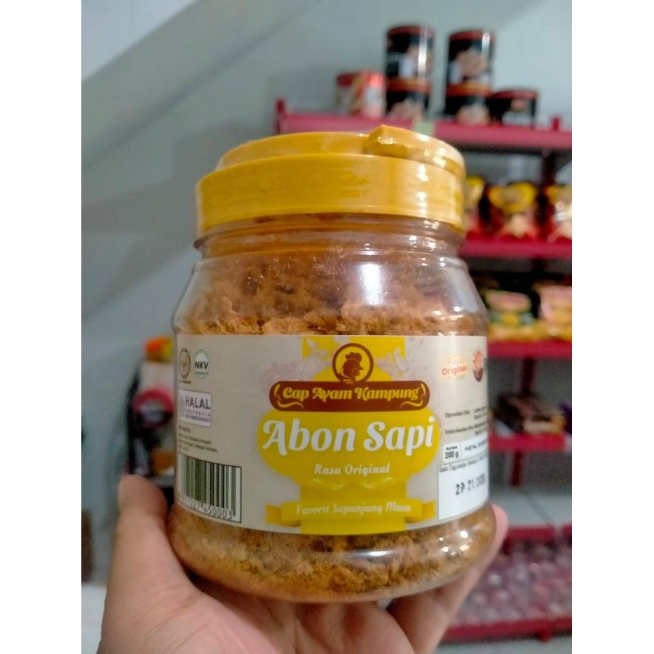 

Baru Abon Sapi Cap Ayam Kampung Asli Gurih Premium