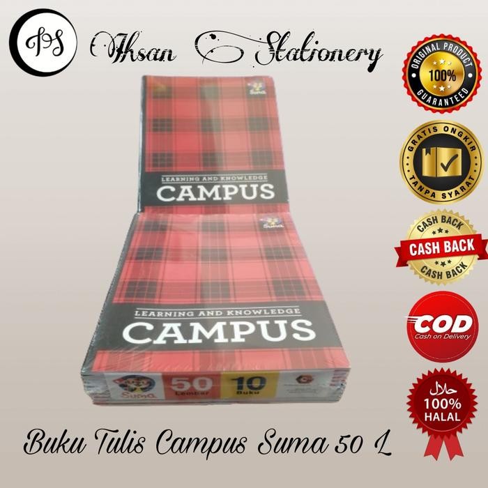 

Suma Buku Tulis Campus 50 Lembar Kertas 70Gsm Ukuran 250 X 180Mm Stationery Halal Cod Cash Back