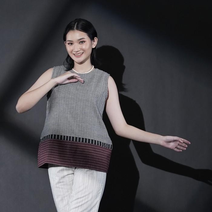 NONA RARA-Pangkur Lurik T1593,Baju kerja blouse batik wanita modern