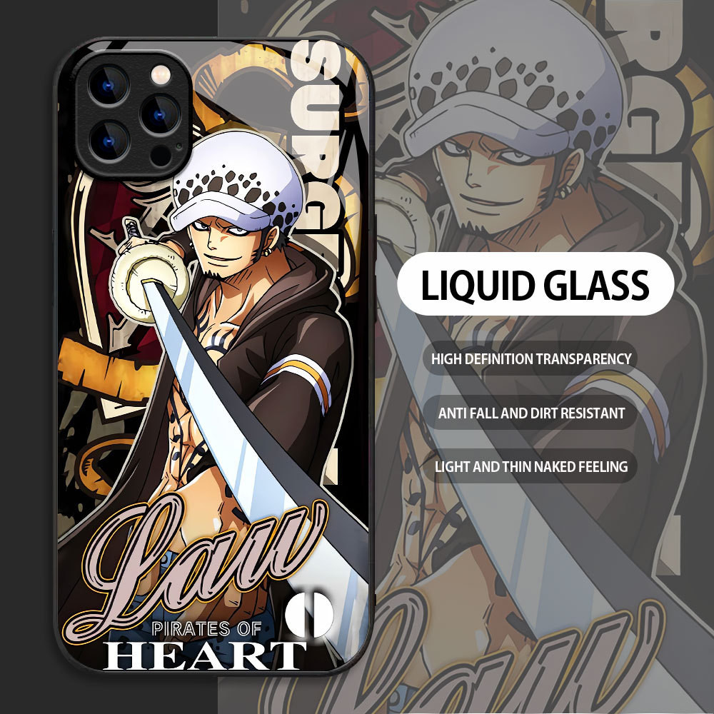 For Apple iPhone 11 12 13 mini 14 15 Plus Pro Max Casing Handphone  ONE PIECE‌ Doflamingo Glass kesi