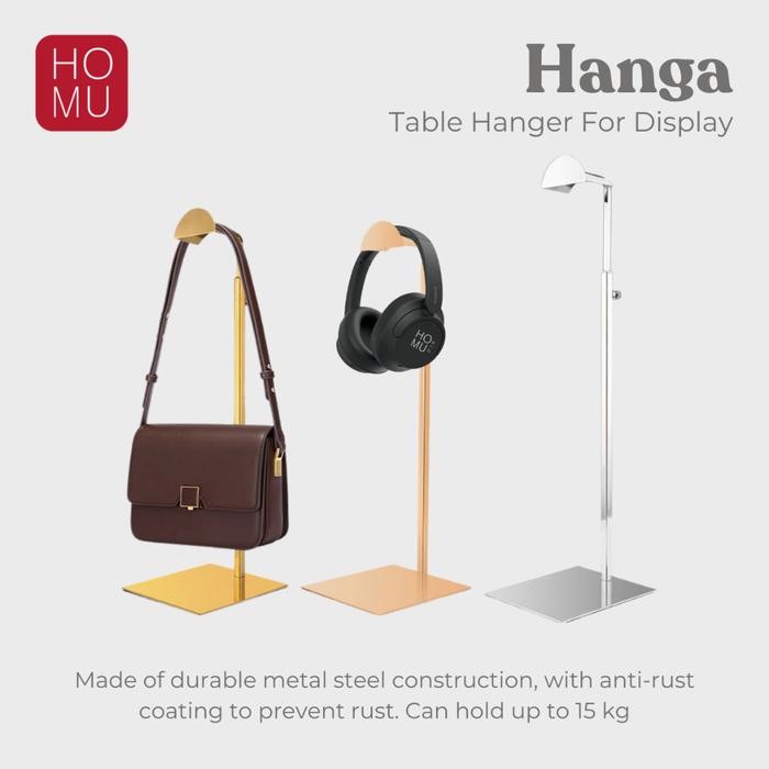 homu hanga table hanger rak hanger display tas headset premium bahan stainless steel gold rak