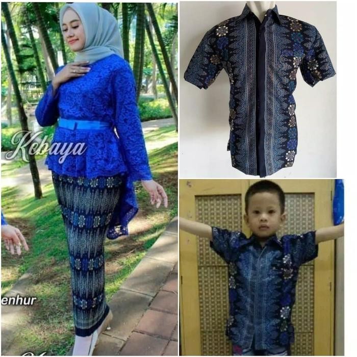 Couple Family Stelan Kebaya Brukat Arma Rok Plisket Kemeja Pendek