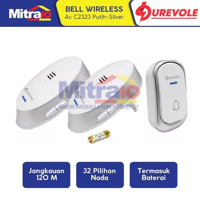 Durevole Bell Pintu Wireless Doorbell Ac C2323 Putih-silver