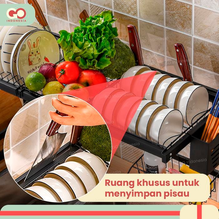 Go - Rak Dapur Wastafel Bahan Besi Lapis Cat Coating Anti Karat Dengan Aksesoris Warna Hitam