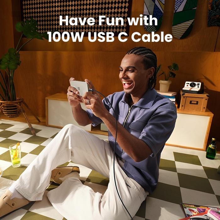 UGREEN Kabel Charger Data Smart Display Uno Series Nylon Braided Type C To Type C PD Cable Fast