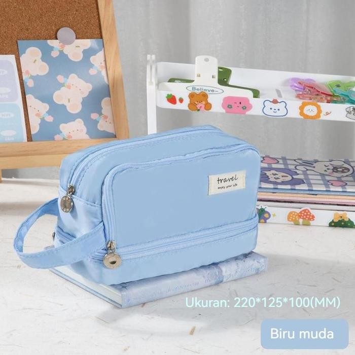 

Gratis StikerKawaii Large Capacity Pencil Case 3 Compartment Pouch Pen