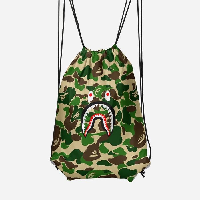 Tas Serut / String Bag A BATHING APE BAPE CAMO SHARK GREEN