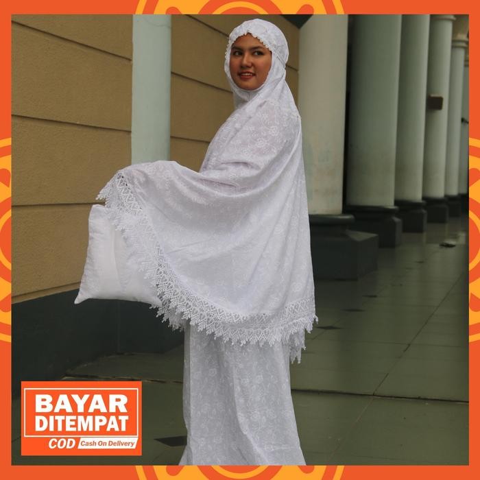 mukena dewasa setelan katun jepang prada putih polos full bordir jumbo