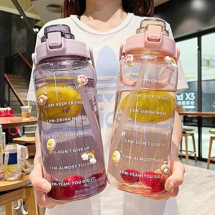 [BS] Botol minum Jumbo 2 LITER Motivasi Penanda waktu Tritan Quifit Handle BENING 2000ML - Botol