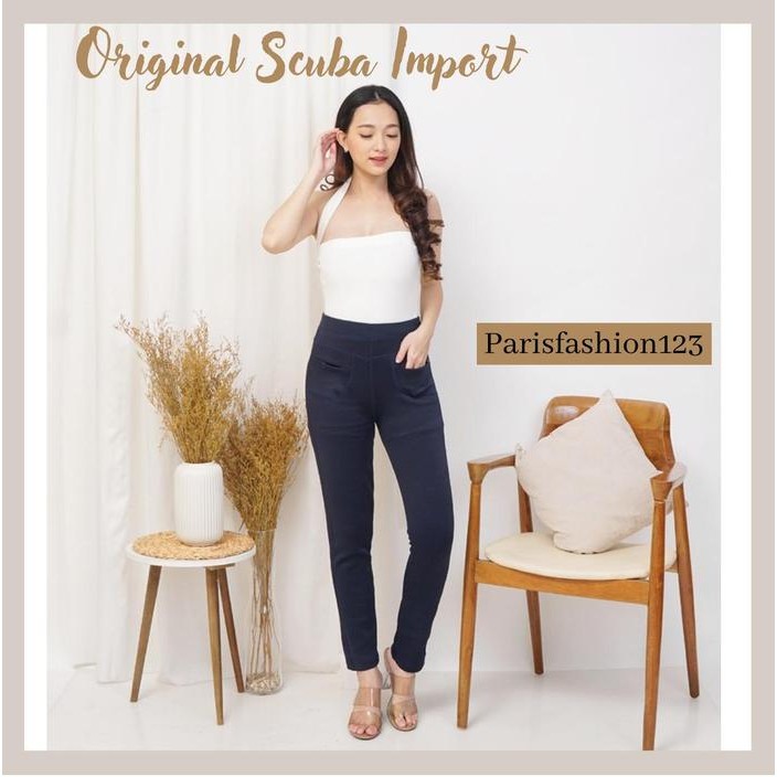 Reytorrm Collection - Celana Panjang Wanita Merek Saya Import Bahan Scuba Stretch Lembut Tebal