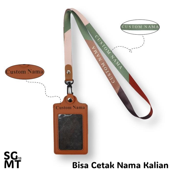 

jjm - Id Card Custom Lanyard kulit Satuan - Custom Nama Id Card Holder Leather