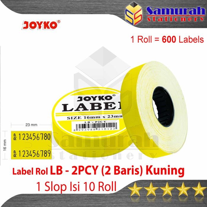 

Pilihan- Kertas Label Rol 2 Baris Joyko Lb-P2Cy Kuning Per Slop Isi 10 Rol @ 600 Labell / Price
