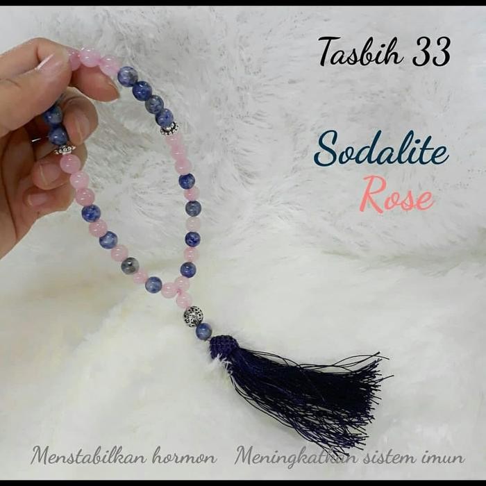 Tasbih 33 Butir Batu Alam Kristal Rhodonite Blue