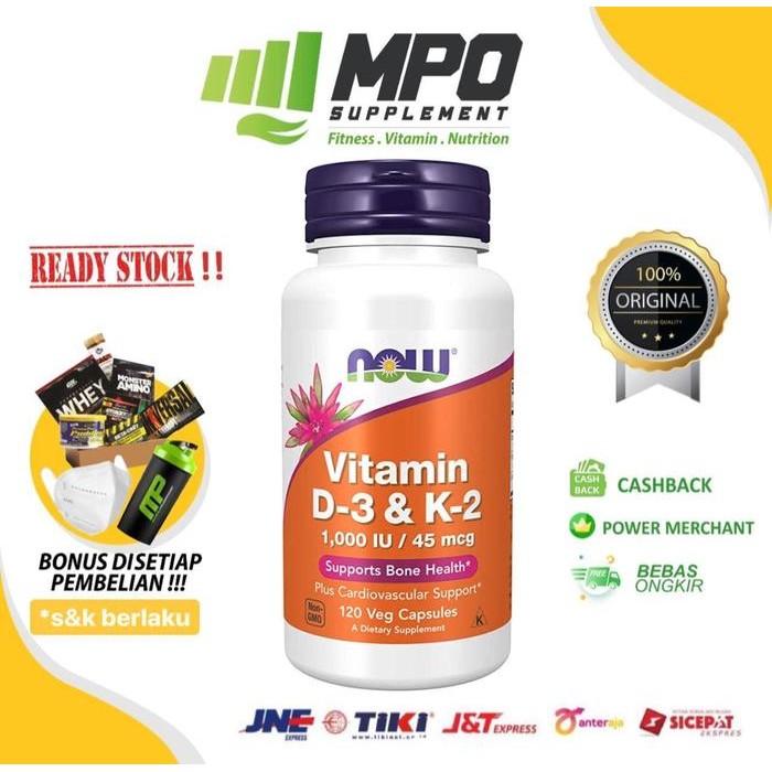 NOW Foods Vitamin D-3 & K2 NOW Vitamin Tulang Imun NOW D3 K2 (120caps)