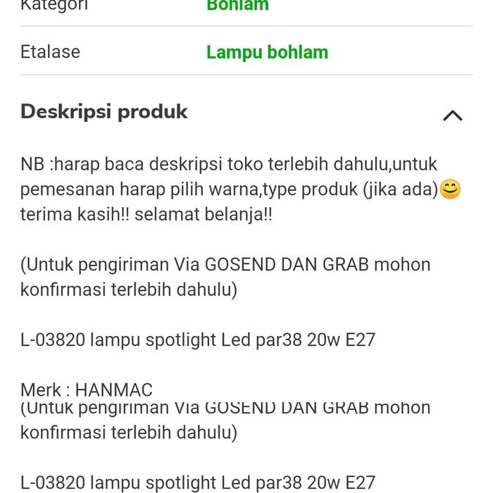 H-03820 lampu spotlight sorot Led par38 cob 20w e27 focus hanmac