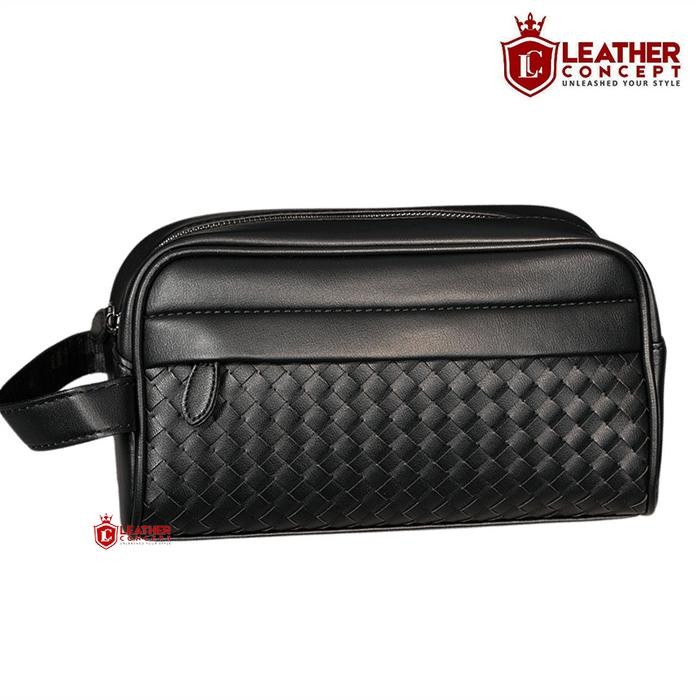Eiger Wallets - Manta Pouch Kulit Anyaman Tas Tangan Kulit Clutch Kulit Handbag Unisex Hitam Pria