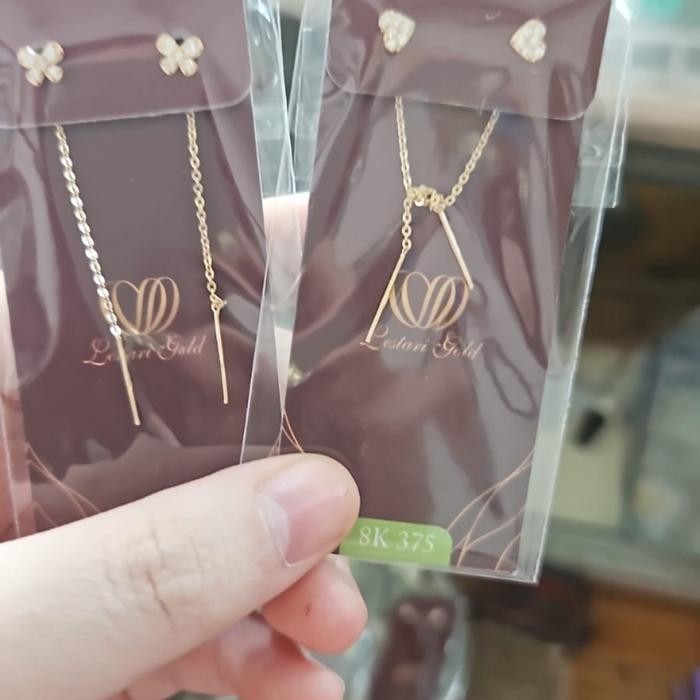 Khusus Gosend Anting Tusuk Rantai Panjang Love Hati Ubs Emas Asli 375 8K Muda Unik