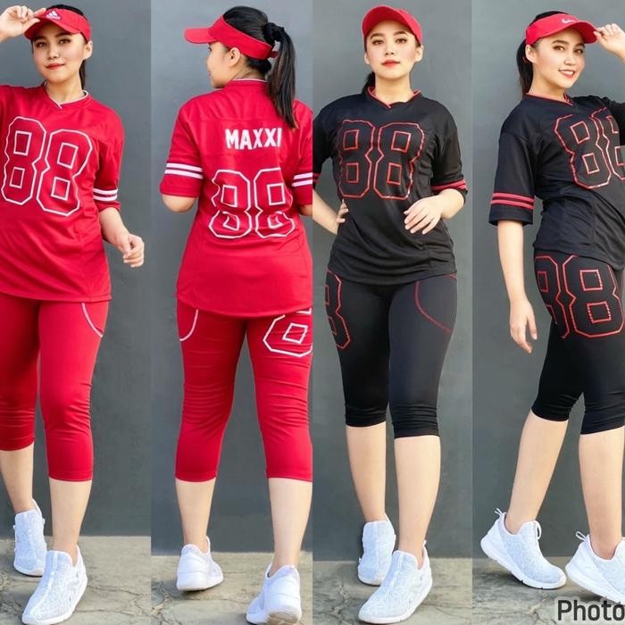 Set Baseball 88 Pendek Setelan Baju Zumba Aerobic Nyaman Celana Olahraga