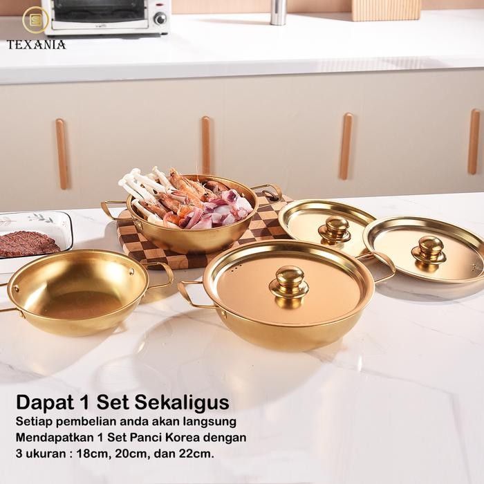 Promo [Exclusive Live Gudang] Texania Set Panci Emas Korea Multifungsi Panci Ramen Stainless Steel