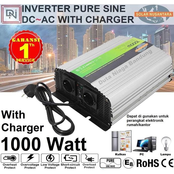 INVERTER PURE SINE WAVE 1000 WATT 12 VDC CHARGER POWER INVERTER UPS INVERTER PSW 1000WATT