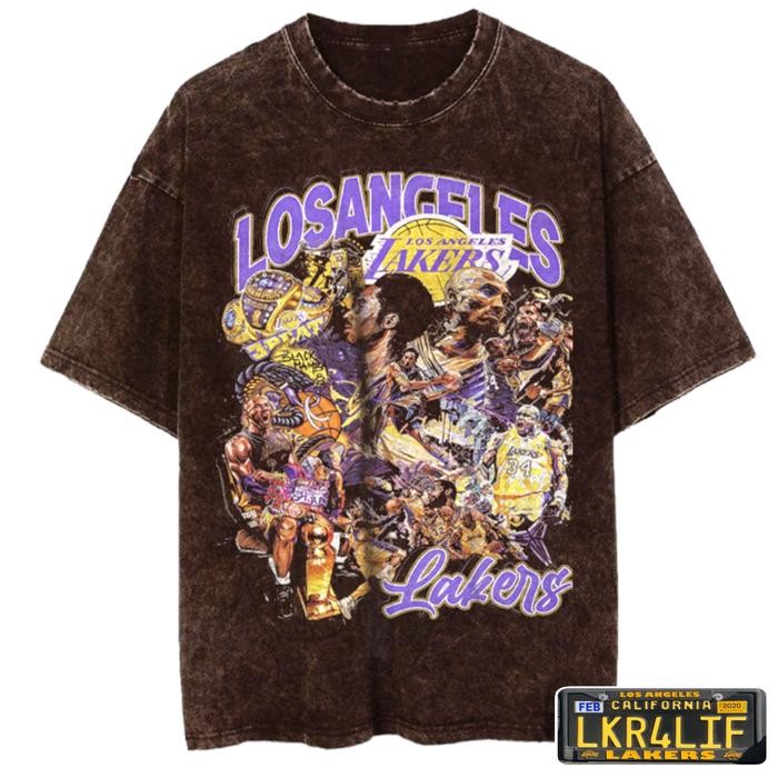 Lakers Baetball Team Pler Vintage Wash Tshirt/Kaos Lakers Vintage Wash Uni Oversize Katun Baju Pria
